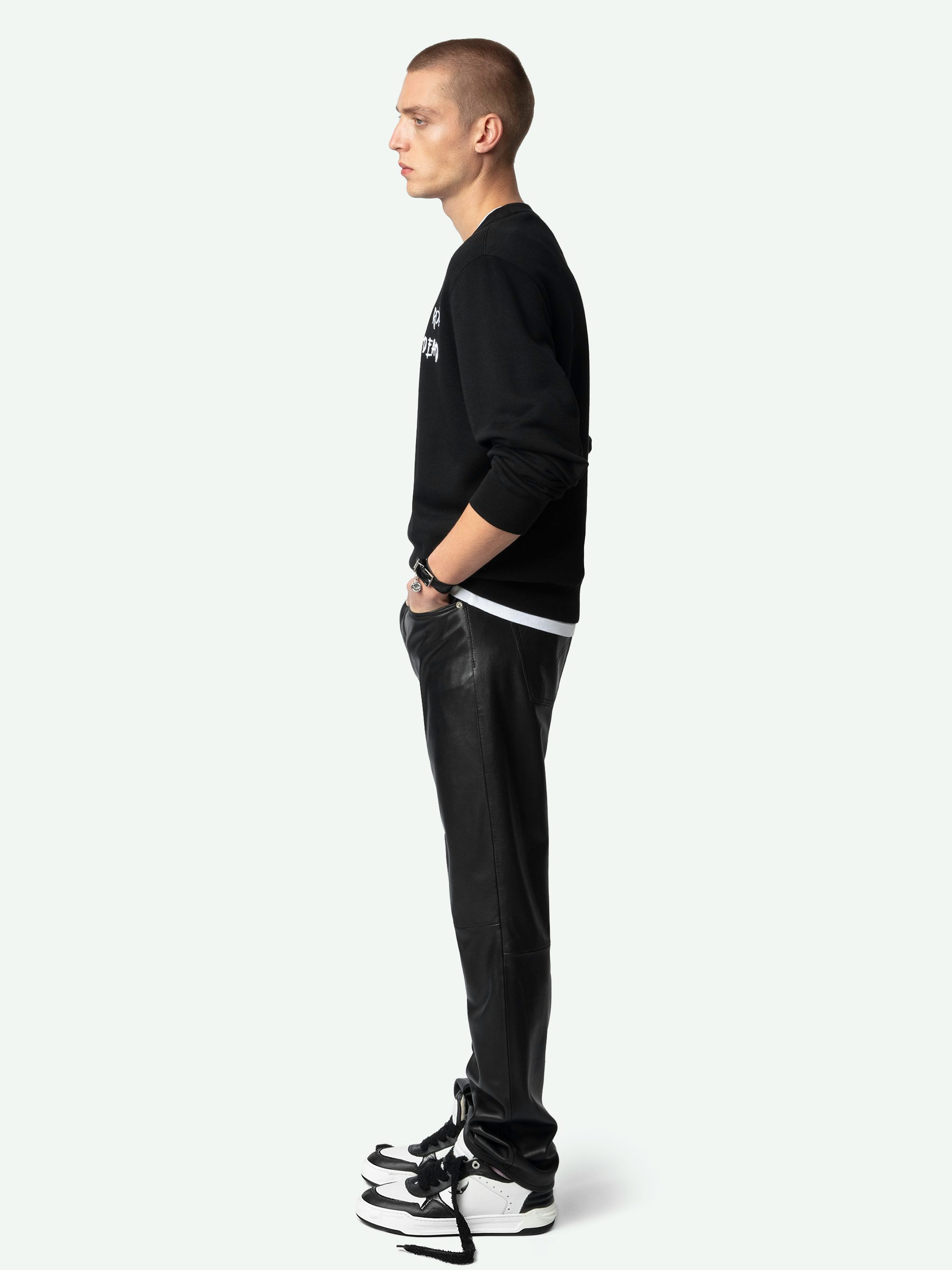 Sweatshirt Aime - Schwarzes Sweatshirt aus Bio-Baumwolle mit langen Ärmeln und "Rock'N'Roll Is Not Dead"-Stickerei.